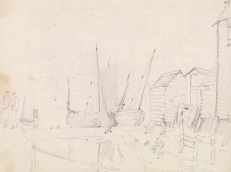 Sketch of Beached Sailboats and Stilt Cottages, Hastings