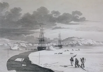 Cutting into Winter Island, October 1821, from Journal of a Second Voyage for the Discovery of a North West Passage from the Atlantic to the Pacific performed in the Years 1821-22-23, by William Edwar