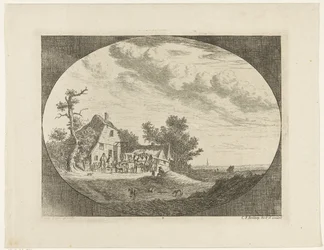 Landscape with Inn and Resting Horses and Wagons and Riders