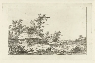Man with Rake by a Barn
