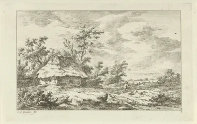 Man with Rake by a Barn