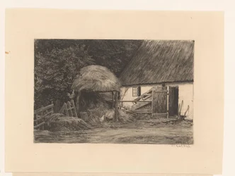 Farmyard with Haystack and Chickens