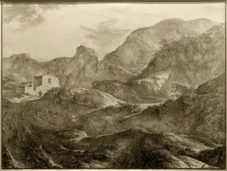 Mountain Landscape, House with Wanderer on the Left