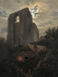 Ruins of the Eldena Monastery with Cottage near Greifswald in Moonlight