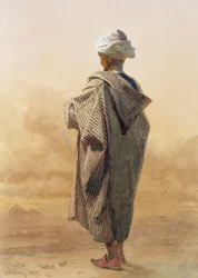 Cairo, an Arab at Dusk before the Pyramids