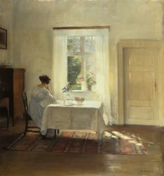 A Woman Seated at a Table by a Window