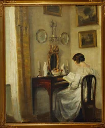 An Interior with a Girl Reading at a Desk