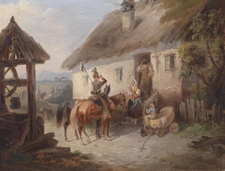 Austrian Uhlans in Front of a Farmhouse