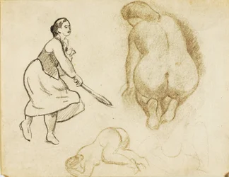 Woman with Tennis Racket and Two Figure Studies