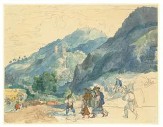 Landscape near Innsbruck with the Ruins at Fragenstein and Country People Returning Home and Working in the Fields