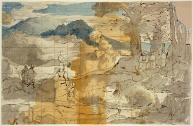 Landscape near Rocca Canterano with a Woman with Children, Shepherds and Pilgrims