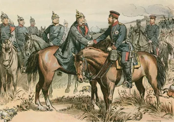 Wilhelm I, King of Prussia and first German Emperor (1797-1888) greeting his son at Sadowa in 1866