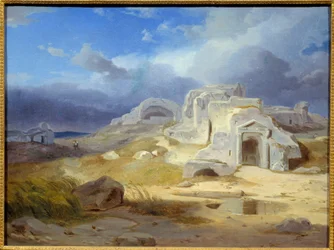 The tomb of Archimedes in Syracuse. Painting by Carl Rottmann (1798-1850), German School.