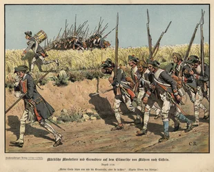 Prussian Musketeers and Grenadiers on the March from Mahren to Kustrin
