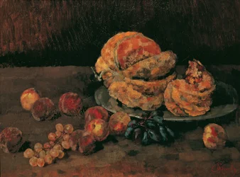 Still Life with Pumpkin, Peach, and Grapes