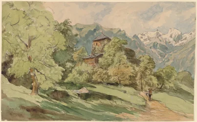 The Castle of Bürglen with the Alps Beyond