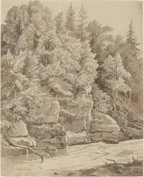 Wooded Cliffs along a Stream