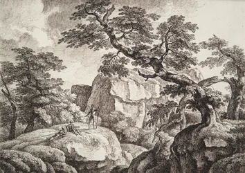 Three Soldiers in a Hilly Landscape