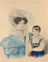 Portrait of Anna Platonovna Plautina 1808-1886 with Her Son, 1830s