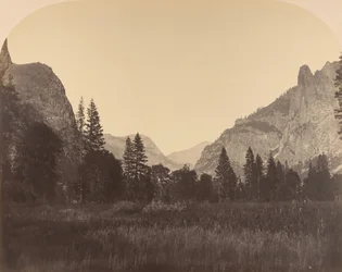 Up the Valley, North Dome in Center, Sentinel on Left