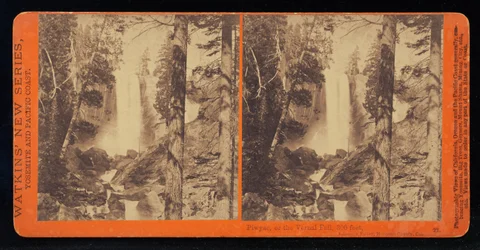 Piwyac, or the Vernal Fall at Low Water, 300 Feet, Yosemite Valley, Mariposa County, Cal