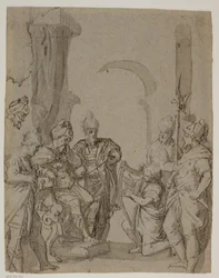 David playing the harp for King Saul