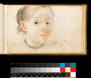Head and shoulders of a young girl, her hair plaited round the back of her head, wearing a necklace, 1667-1670