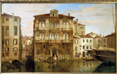 Maria Taglioni in a gondola in front of her building in Venice