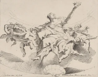 Power, represented by a woman seated on clouds holding a crown and surrounded by putti