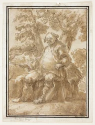 Man Seated in Front of Trees