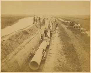 Aqueduct of Venice (new conduit). Embankment construction site