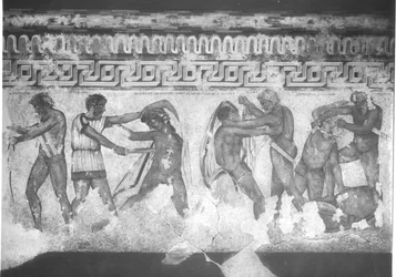 Reconstruction of the Etruscan wall painting in the Francois Tomb at Vulci of c.320-280 BC