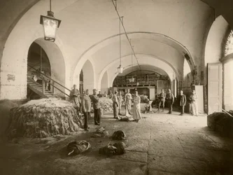 Interior of the Military Leather Deposit, during the Great War (b/w photo)