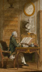 Monsieur de Cormainville in His Library, Writing at His Desk