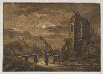 Landscape with Drawbridge and Ruin in Moonlight