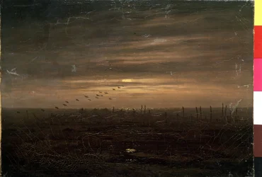 Fishing Nets. Sunset Landscape. Painting by Caspar David Friedrich, 19th Century, Hermitage Museum, Saint Petersburg