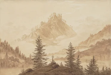 Mountain landscape with fog in the valley