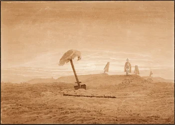 Landscape with Graves. Drawing by Caspar David Friedrich, ca 1836