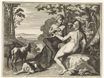 Adam and Eve Surrounded by Animals in Paradise