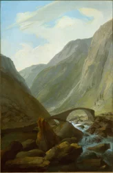 Alpine Valley with Stone Bridge