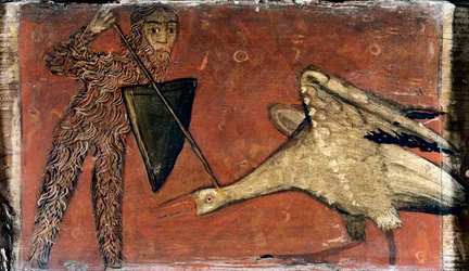 Fight Between a Knight and a Crane, Ceiling Panel
