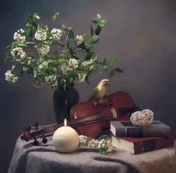 Candlelit Bird Still Life