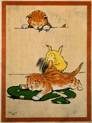 Cats and duck. Drawing by Cecil Aldin. Paris, Decorative Arts