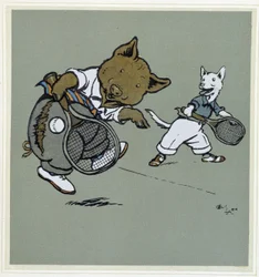Pig and Fox Playing Tennis - in 