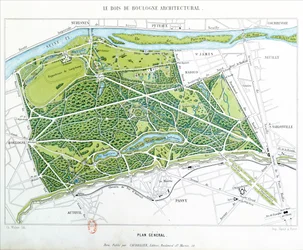 Plan of the Bois de Boulogne in Paris, published by Caudrilier, 1860