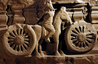 Pedestal fragment of a horseman and chariot from Khuong My