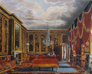 Japanese room, Engraving by Richard Reeve, Based on design by Charles Wild, From The History of the Royal Residences