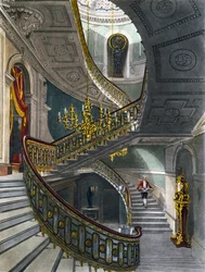 Staircase, Engraving by Richard Reeve after drawing by Charles Wild, From The History of the Royal Residences