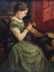 Portrait of a Lady Seated in an Armchair Sewing