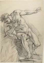 Sketch of a Male Nude Leaning on Right Elbow (recto)
